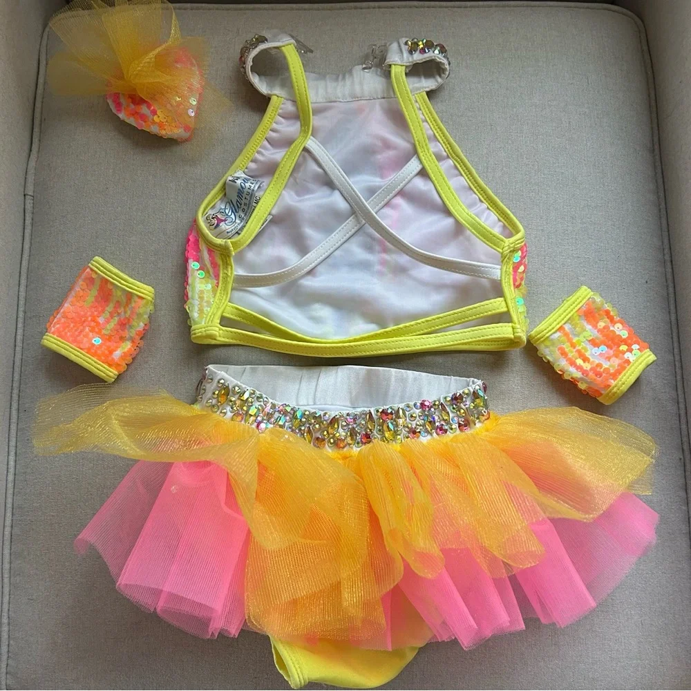 Kids Sequin Neon Tutu Dance Costume by Glamour in MC Medium Child - Picture 2 of 3